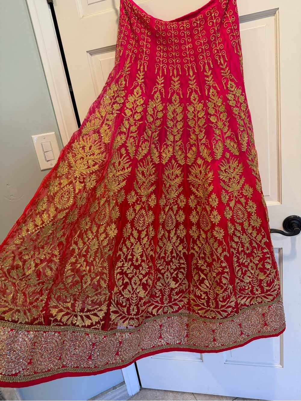 2 piece Embroidered Red Lehenga Skirt with Gold Motifs